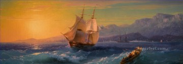 Artworks in 150 Subjects Painting - IVAN KONSTANTINOVICH AIVAZOVSKY Ship at Sunset off Cap Martin sailing ocean